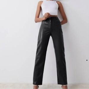 Aritzia Wilfred Melina Vegan Leather Pants Black  Size 10 High Rise Straight Leg